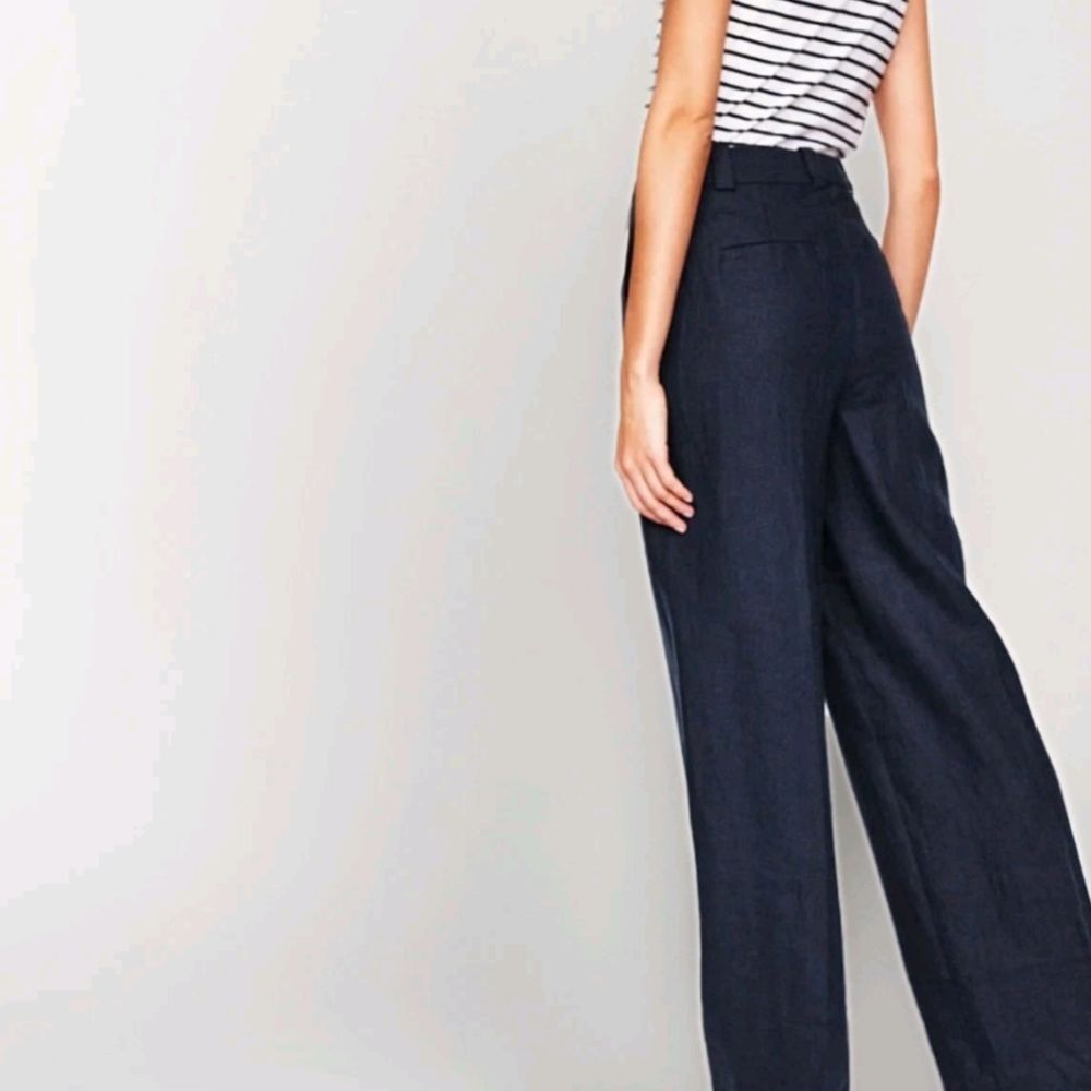 Boden Westbourne Navy Linen wide Leg Trouser Pant Sz 2L - Picture 2 of 13